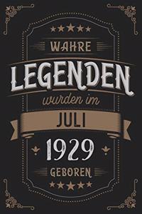 Wahre Legenden wurden im Juli 1929 geboren: Vintage Geburtstag Notizbuch - individuelles Geschenk für Notizen, Zeichnungen und Erinnerungen - liniert mit 100 Seiten