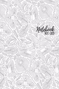 Notebook: Dot Grid Journal with Bird Pattern and Floral Margins for Adult Coloring