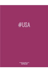 Notebook for Cornell Notes, 120 Numbered Pages, #USA, Plum Cover