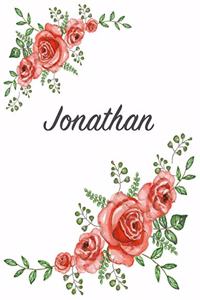 Jonathan: Personalized Composition Notebook - Vintage Floral Pattern (Red Rose Blooms). College Ruled (Lined) Journal for School Notes, Diary, Journaling. Flo