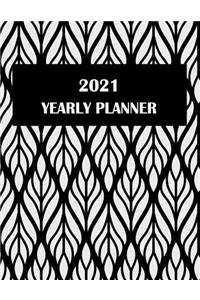 2021 Yearly Planner: Flower Black & White, Yearly Calendar Book 2021, Weekly/Monthly/Yearly Calendar Journal, Large 8.5" x 11" 365 Daily journal Planner, 12 Months Calen