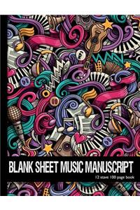 Blank Sheet Music Manuscript 12 stave 100 Page Book.