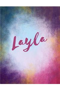 Layla: Layla sketchbook/ journal/ blank book. Large 8.5 x 11 Attractive bright watercolor wash purple pink orange & blue tones. arty stylish lettering.