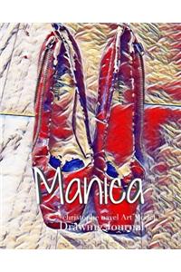 Manica Red Pumps Clinton in Blue Dress Christophe Nayel Art Model sketchbook