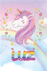 Luz: Luz Unicorn Notebook Rainbow Journal 6x9 Personalized Customized Gift For Someones Surname Or First Name is Luz