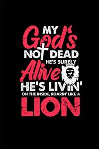 My God's not dead he's surely alive he's livin' on the inside, roarin' like a Lion