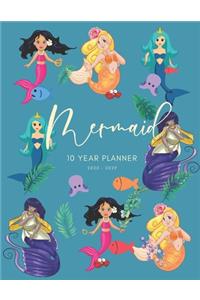 2020-2029 10 Ten Year Planner Monthly Calendar Mermaid Goals Agenda Schedule Organizer