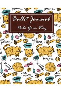Bullet Journal Dot Grid, Daily Dated Notebook Diary, Cartoon Cat Kitten Power Drawing