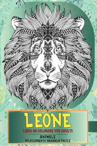 Libro da colorare per adulti - Rilassamento Mandala facile - Animale - Leone