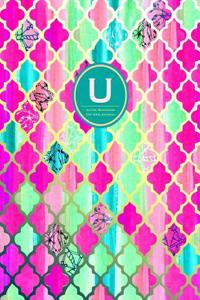 Initial U Monogram Journal - Dot Grid, Moroccan Pink Green: Soft Cover, Large 8.5 X 11