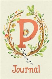 Cute Woodland Critter Journal with Initial: Cute Woodland Hedgehog Journal Initial 'p'