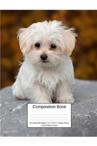 Composition Book 100 Sheets/200 Pages/7.44 X 9.69 In. College Ruled/ White Maltese Puppy