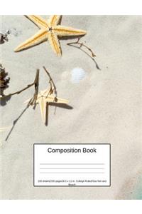 Composition Book 100 Sheets/200 Pages/8.5 X 11 In. College Ruled/ Star Fish and Beach