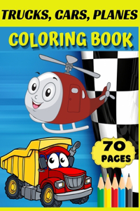 Trucks, cars, planes coloring book