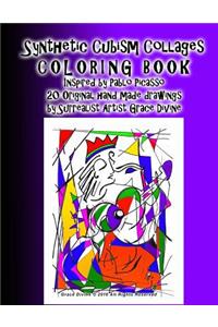 Synthetic Cubism Collages COLORING BOOK Inspired by Pablo Picasso Learn the Style with 21 Original handmade drawings by Surrealist Artist Grace Divine