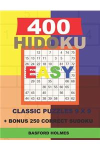 400 HIDOKU EASY classic puzzles 9 x 9 + BONUS 250 correct sudoku