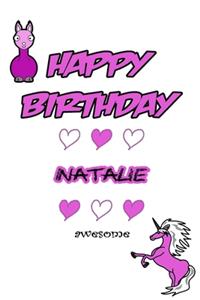 Happy Birthday Natalie, Awesome with Unicorn and llama