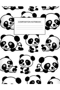 Composition Notebook: Cute Panda Pattern Wide Ruled Composition Notebook for Kids, Students, Teachers & Office, Large Lined Journal