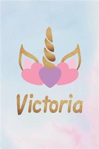 Victoria: Personalized First Name Unicorn Gift Birthday Girl Notebook Journal 104 Pages