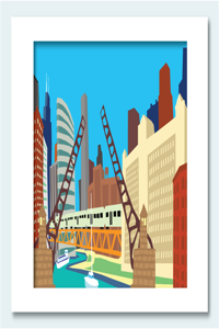 Chicago River and Chicago Architecture Matted Print, 16 X 20