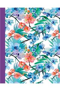 Journal: Watercolor Flowers (Red and Blue/Purple) 8x10 - Graph Journal - Journal with Graph Paper Pages, Square Grid Pattern