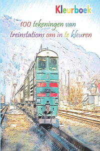 Kleurboek 100 tekeningen van treinstations om in te kleuren