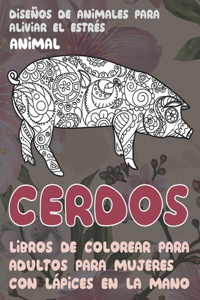 Libros de colorear para adultos para mujeres con lápices en la mano - Diseños de animales para aliviar el estrés - Animal - Cerdos