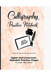 Calligraphy Practice Notebook: Marble Stone Orange, Calligraphy Writing Paper, Upper & Lowercase Alphabet Guide For Calligraphy Lettering and Design Practice