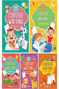 Cursive Writing Books (Set of 5 Books) (Practice) - Small Letters, Capital Letters, Joing Letters, Sentences, Words