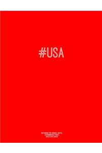 Notebook for Cornell Notes, 120 Numbered Pages, #USA, Red Cover