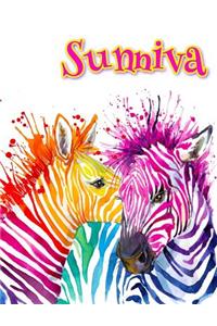 Sunniva: Rainbow Zebras, Personalized Journal, Diary, Notebook, 105 Lined Pages, Christmas, Birthday, Friendship Gifts for Girls, Teens and Women, Book Size 8 1/2 X 11