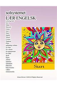 solsystemet LÆR ENGELSK coloring bok Sol Måne Mercury Venus Jord Mars Jupiter Saturn Uranus Neptune Pluto utdanning verktøy for barn for voksne for pensjonister for eldre