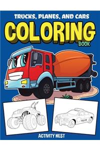 Trucks, Planes, and Cars Coloring Book