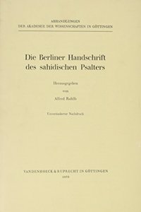 Die Berliner Handschrift Des Sahidischen Psalters