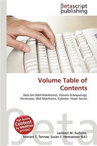 Volume Table of Contents