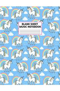 Blank Sheet Music Notebook: Cute Unicorn Matte Cover Design with 110 Pages White Paper Interior for Musician Students and Professionals Playing Piano, Ukelele, Mandolin and oth