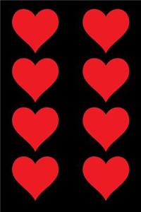 100 Page Unlined Notebook - Red Hearts on Black
