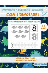 Imparare a scrivere i numeri con i dinosauri per bambini in età prescolare 3 - 5 anni