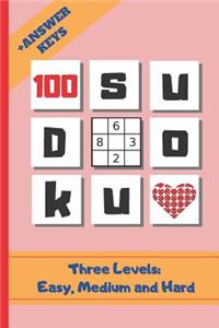 Sudoku: 6" X 9" WITH ANSWER KEYS INCLUDED. 100 SUDOKU PUZZLES BOOK. Three Difficulty Levels: Easy, Medium and Hard. HUNDREDS OF HOURS OF FUN. EASY-TO-READ F