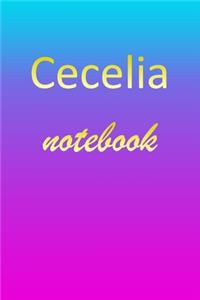 Cecelia: Blank Notebook - Wide Ruled Lined Paper Notepad - Writing Pad Practice Journal - Custom Personalized First Name Initial C Blue Purple Gold - Taking 