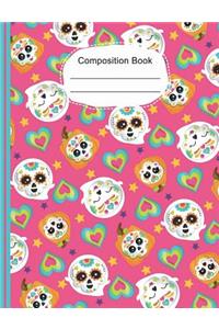 Colorful Hearts Cute Sugar Skulls Composition Notebook 4x4 Quad Ruled Paper