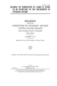 Hearing on nomination of James B. Peake to be Secretary of the Department of Veterans Affairs