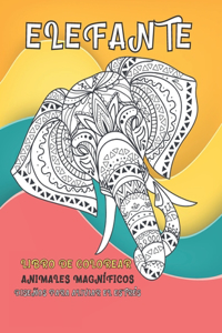 Libro de colorear - Diseños para aliviar el estrés - Animales magníficos - Elefante