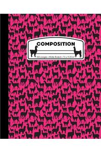 Composition: Wide Ruled Writing Notebook, Hot Pink Llama Alpaca Pattern Marbled Blank Lined Book