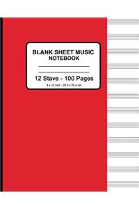 Blank Sheet Music Notebook - Manuscript Paper (Red)