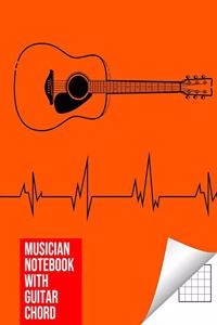 Musician Notebook with Guitar Chord - Guitar/Bass Fretboard Paper Cool Bassist Gift For A Bass Player Notebook guitar chords in deep orange color Cover