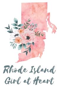 Rhode Island Girl at Heart: Pink Watercolor State Outline with Pretty Flowers Detail Blank Lined Journal