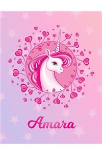 Amara: Amara Magical Unicorn Horse Large Blank Pre-K Primary Draw & Write Storybook Paper - Personalized Letter A Initial Custom First Name Cover - Story B