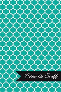 Notes & Stuff - Lined Notebook with Persian Green Moroccan Trellis Pattern Cover