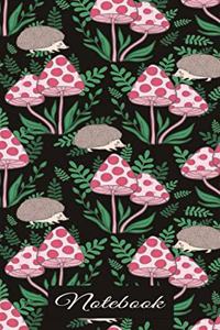 Journal & Notebook Hedgehog: Gifts for Hedgehog Lovers - Wide Ruled Lined Paper - Writing Book for Adults Who Like Animals - Pink Mushrooms on Black